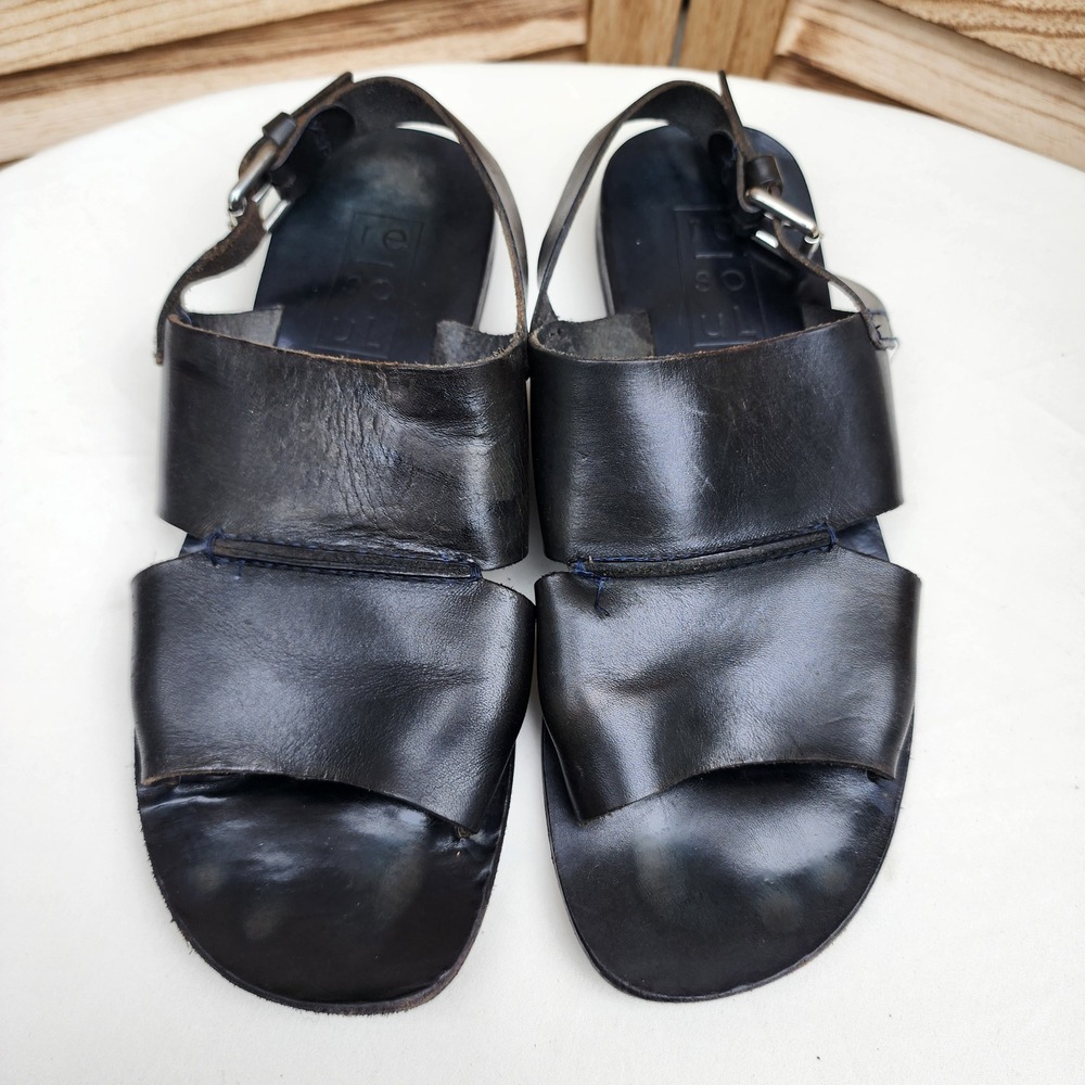 Re Soul EU 38 US 7.5 8 Black Leather Flat Sandals Made in Italy Quiet Luxury